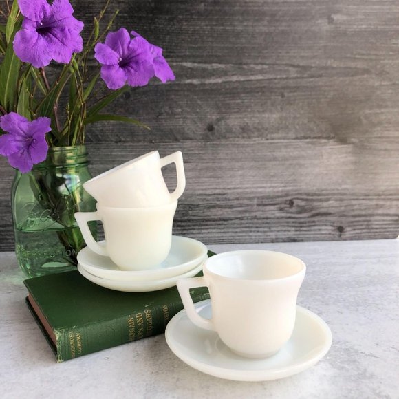 Vintage White Milk Glass Espresso Sets, Demitasse - Picture 3 of 12